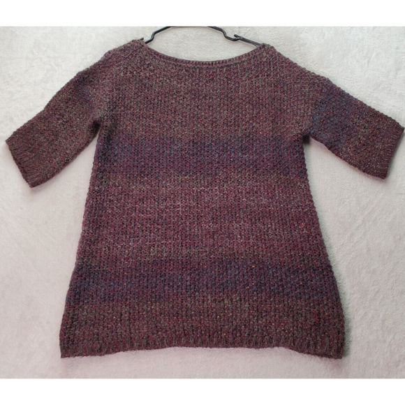Elsamanda Knit Top Womens Large Burgundy Multi Metallic Alpaca Wool Short Sleeve - Picture 1 of 9